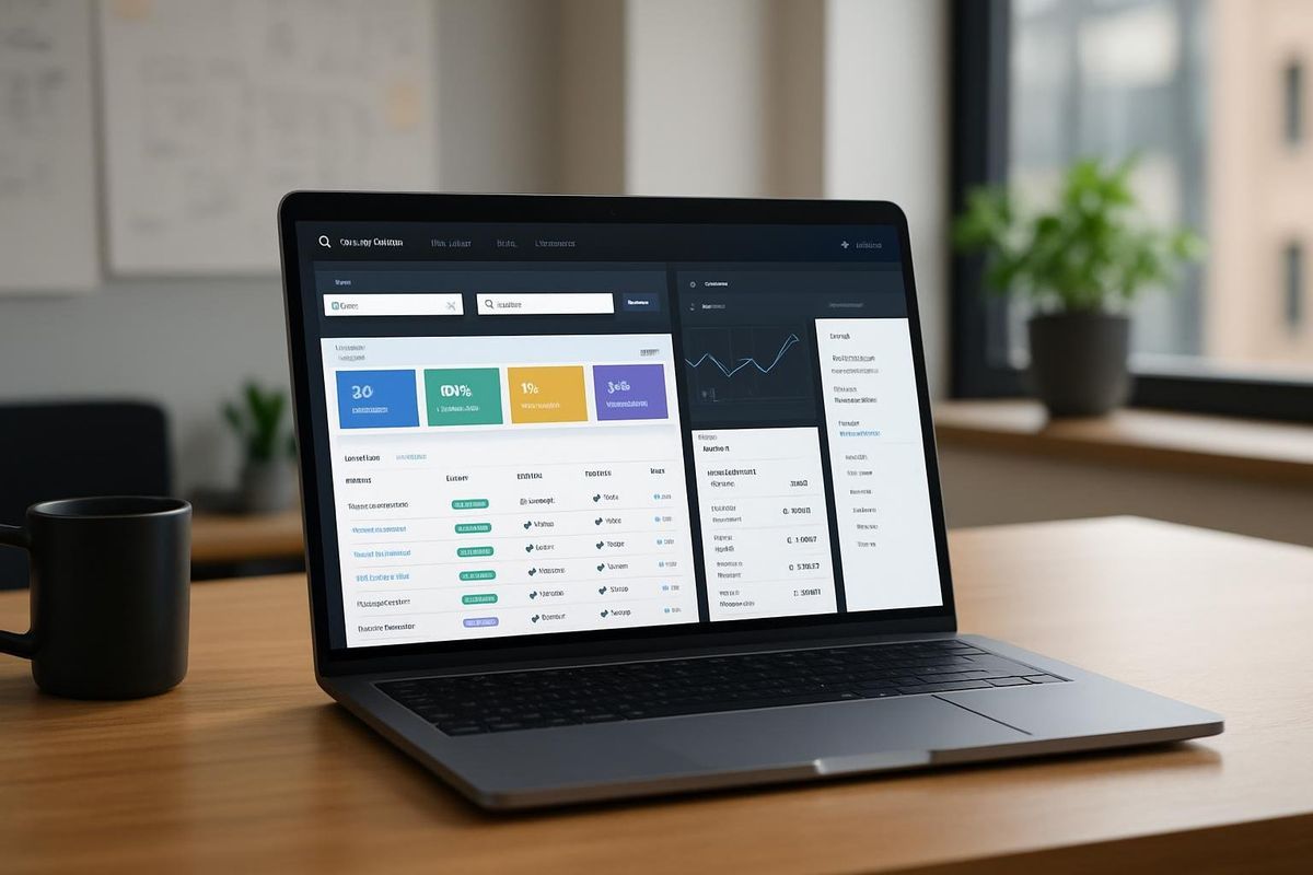 Modern workspace with laptop displaying web application